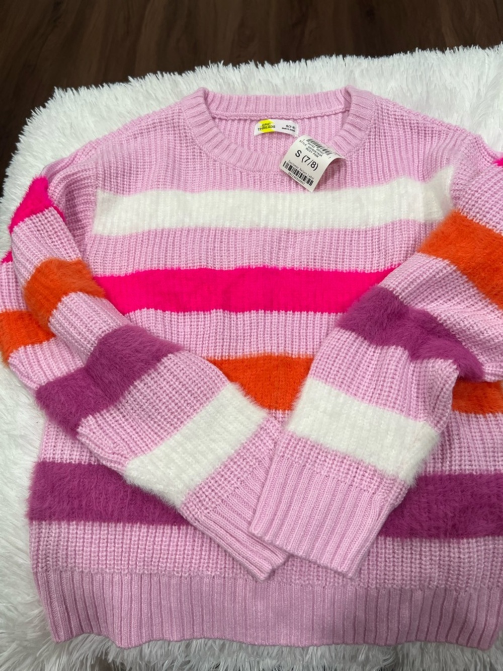Epic Threads Pink & Multicolor Striped Crewneck Sweater